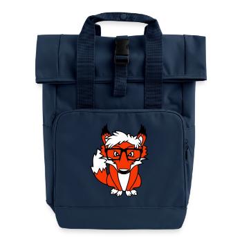 Fox Nerd Horn-rimmed Glasses Geek Smart Intelligent Cool - Roll Top Backpack with Two Handles - navy - Front