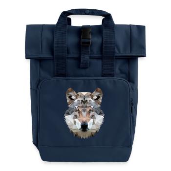 Loup géométrique – T-shirt polygone extérieur - Sac à dos Roll Top à deux anses - bleu marine - Devant