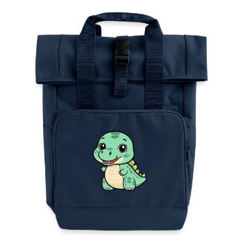 Cute Dino with a Grin - Green - Roll Top Backpack with Two Handles - navy - Front