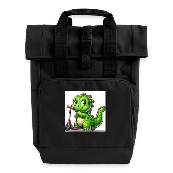 Dino green sur un scooter - Sac à dos Roll Top à deux anses - noir - Devant