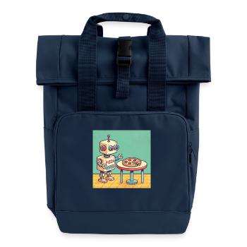 Pizza Bot - Roll Top Backpack with Two Handles - navy - Front