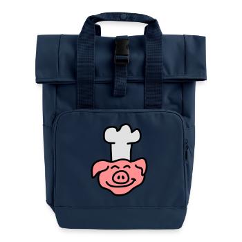 Pig Chef Head - Roll Top Backpack with Two Handles - navy - Front