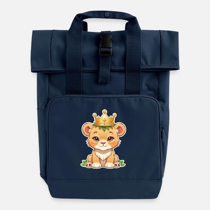 Babylöwe mit Krone - Rolltop Rucksack mit zwei Griffen - Navy
