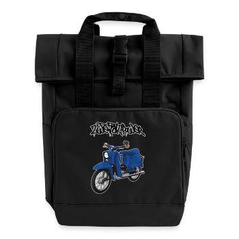 Schwalbe (blau) // Illustration - Rolltop Rucksack mit zwei Griffen - Schwarz - Vorne