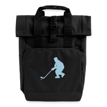 inline skating hockey silhouette2 drawing - Roll Top Backpack with Two Handles - black - Front