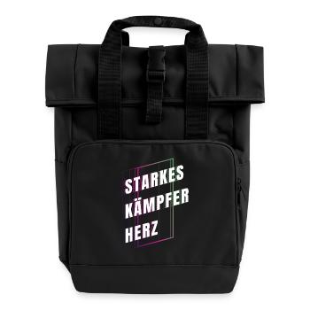 Starkes Kämpferherz - Mut machen - Kraft schenken - Rolltop Rucksack mit zwei Griffen - Schwarz - Vorne