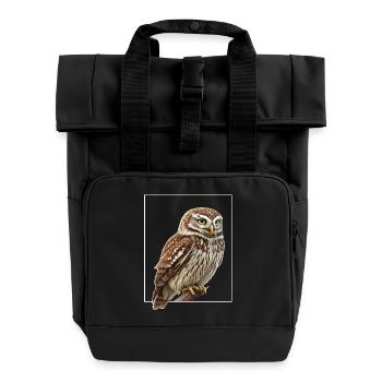 Steinkauz Eule Athene Noctua - Rolltop Rucksack mit zwei Griffen - Schwarz - Vorne