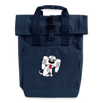 Dog Sitting Funny Cute Sticking Tongue Out Comic - Roll Top Backpack with Two Handles - navy - Front