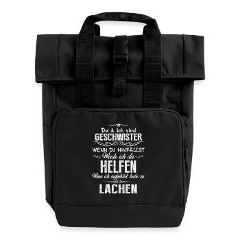 Geschwister Motiv helfen und lachen - Rolltop Rucksack mit zwei Griffen - Schwarz - Vorne