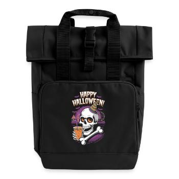 Happy Halloween - Skull, Totenkopf, Geist - Rolltop Rucksack mit zwei Griffen - Schwarz - Vorne
