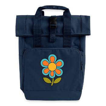 70er Jahre Blume Muster Retro flowerpower - Rolltop Rucksack mit zwei Griffen - Navy - Vorne