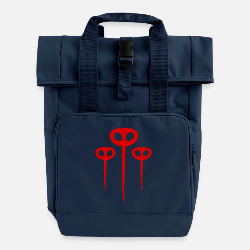 Red Mosquito Flock - Roll Top Backpack with Two Handles - navy