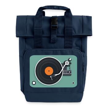 PLATTENSPIELER – Ton & Bild - Rolltop Rucksack mit zwei Griffen - Navy - Vorne