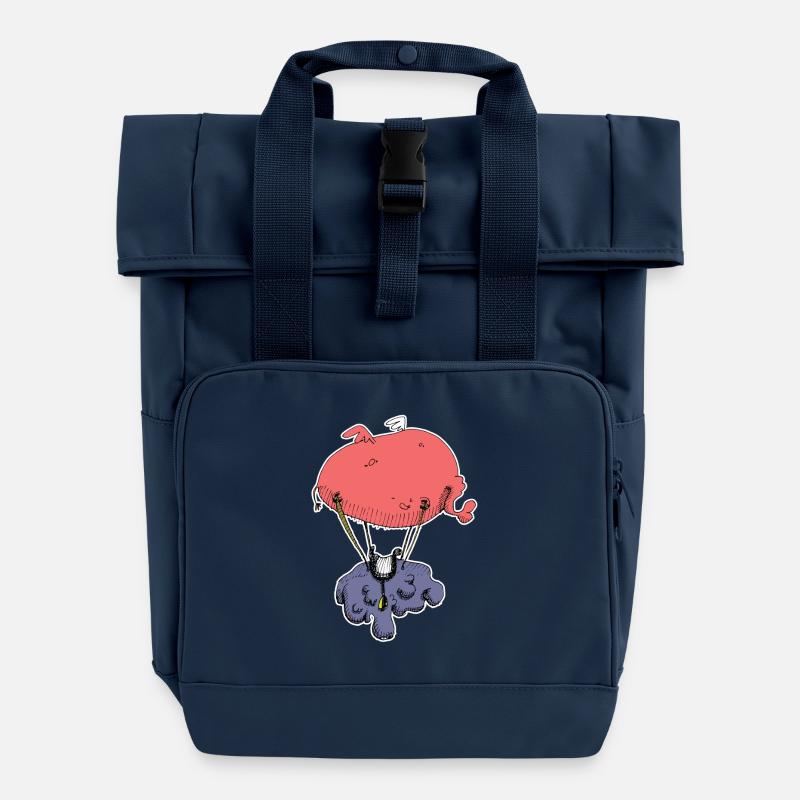 Heart Balloon Cloud Flight Cartoon - Roll Top Backpack with Two Handles - navy