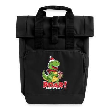 Weihnachtlicher Dinosaurier – ROAR - Rolltop Rucksack mit zwei Griffen - Schwarz - Vorne