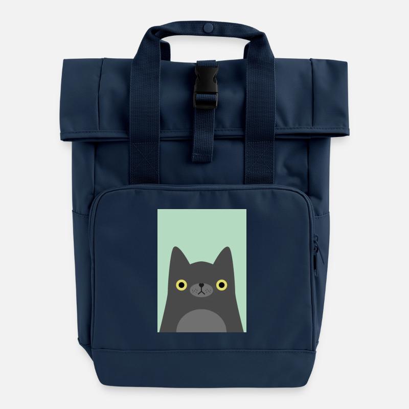 Schwarzer Kater - Rolltop Rucksack mit zwei Griffen - Navy