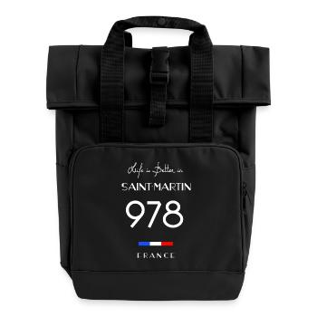 Life is better in SAINT-MARTIN Number 978 - Roll Top Backpack with Two Handles - black - Front