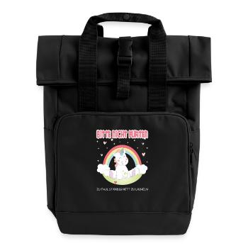 Please do not flirt! unicorn - Roll Top Backpack with Two Handles - black - Front