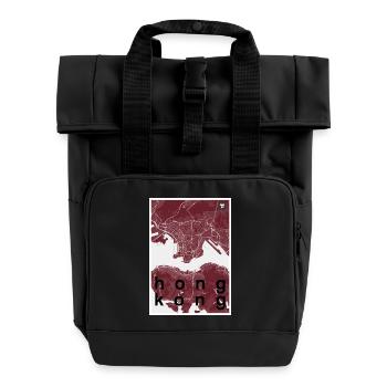 Hong Kong Hipster Stadt Karte rot - Rolltop Rucksack mit zwei Griffen - Schwarz - Vorne