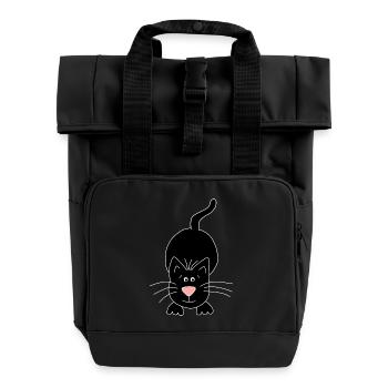 black cat - Roll Top Backpack with Two Handles - black - Front