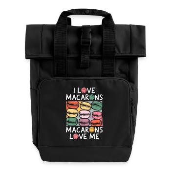 Love for macarons - Roll Top Backpack with Two Handles - black - Front