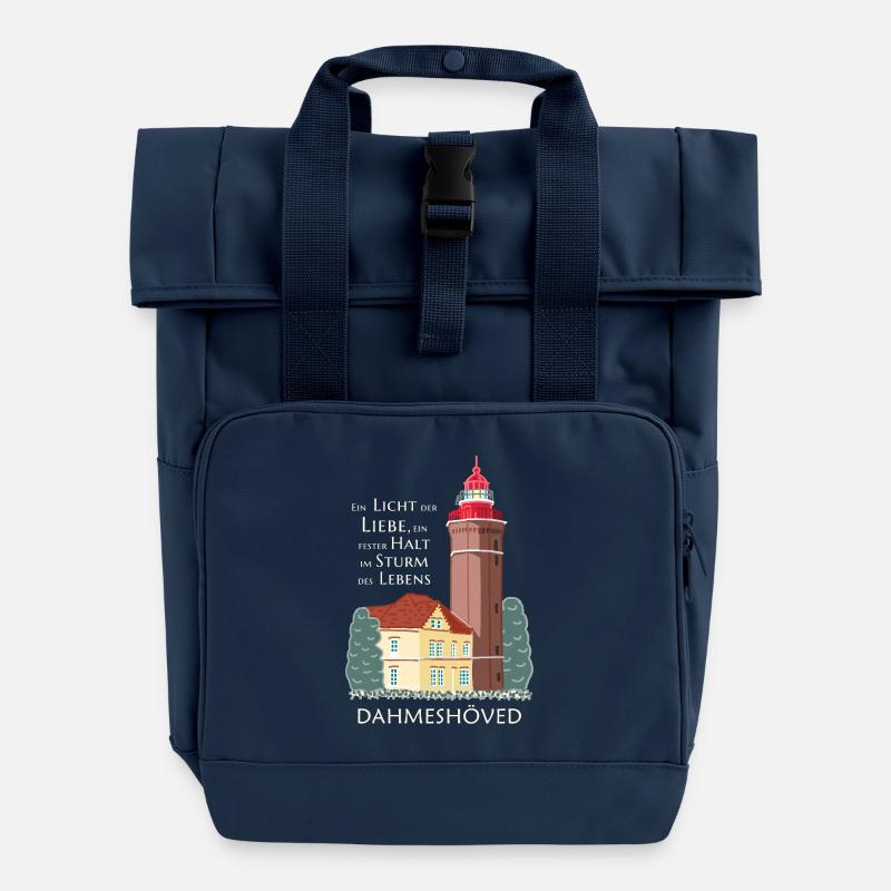 Dahme, hand drawing of old lighthouse, Dahmeshöved - Roll Top Backpack with Two Handles - navy