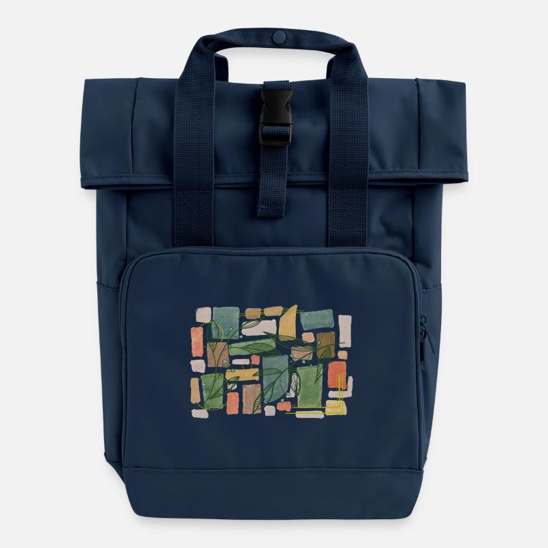 Plants - Roll Top Backpack with Two Handles - navy
