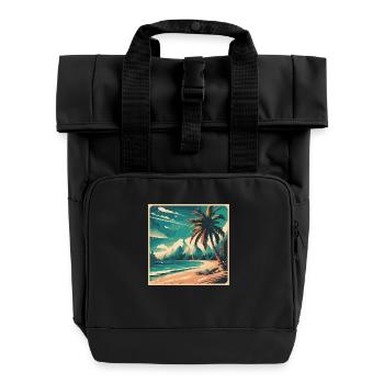 Palm Tree Magic: Summer Beach Shirt - Roll Top Backpack with Two Handles - black - Front