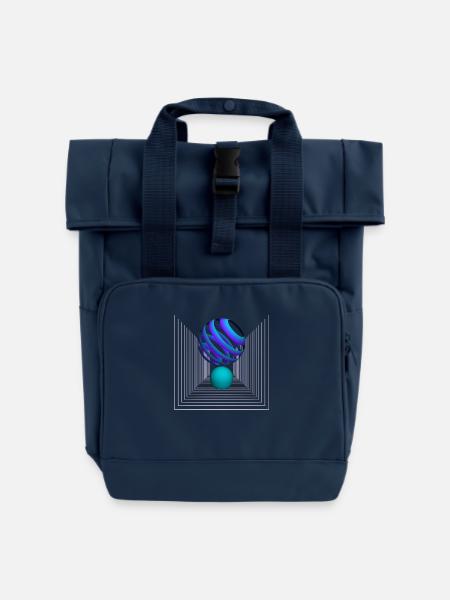 geometrisches Design - Rolltop Rucksack mit zwei Griffen - Navy