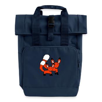 2 Füchse Mutter Rotfuchs Kleines Kind Vater Mama - Rolltop Rucksack mit zwei Griffen - Navy - Vorne