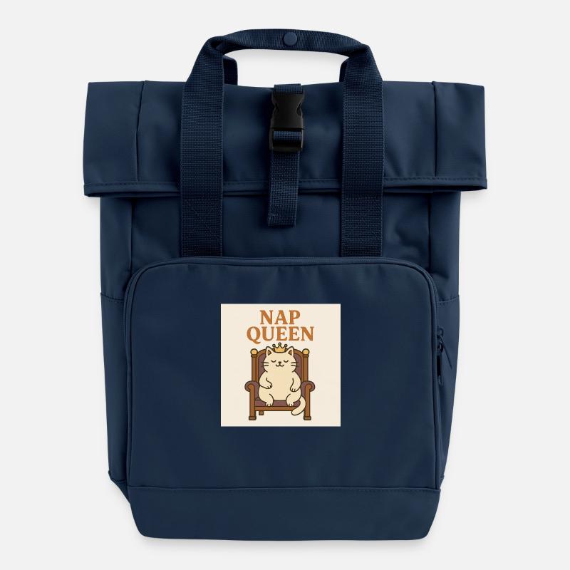 Nap Queen - Roll Top Backpack with Two Handles - navy