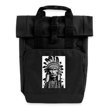 Indigener Häuptlingskopf mit Federschmuck - Rolltop Rucksack mit zwei Griffen - Schwarz - Vorne