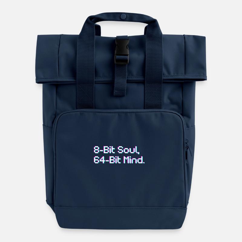 8 Bit Soul, 64 bit heart - Roll Top Backpack with Two Handles - navy