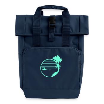 Schwimmen Mann Palmen Strand Streifen Meer Reise - Rolltop Rucksack mit zwei Griffen - Navy - Vorne