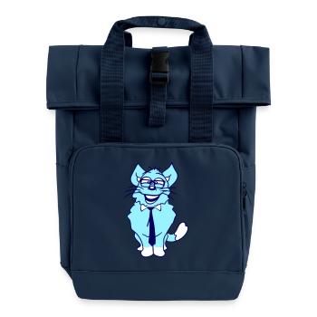 Smart Nerd Cat Horn-Rimmed Glasses Geek Tie Glasses - Roll Top Backpack with Two Handles - navy - Front