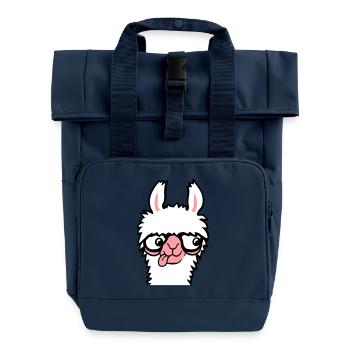 Llama Nerd Geek Horn-Rimmed Glasses Smart Funny Grimace - Roll Top Backpack with Two Handles - navy - Front