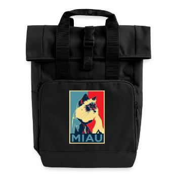 baby bell cat - meow - Obama Style - Roll Top Backpack with Two Handles - black - Front