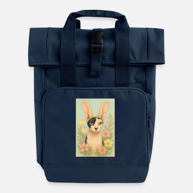 Easter Sphynx Cat - Roll Top Backpack with Two Handles - navy