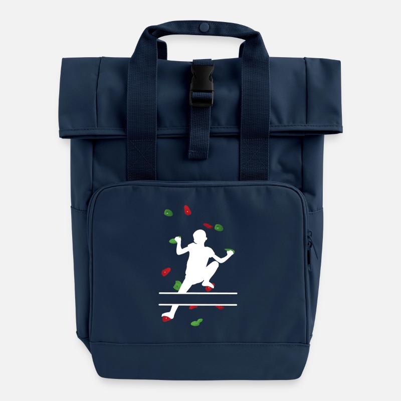 Kids White Climbing Wall – Custom Adventure - Roll Top Backpack with Two Handles - navy