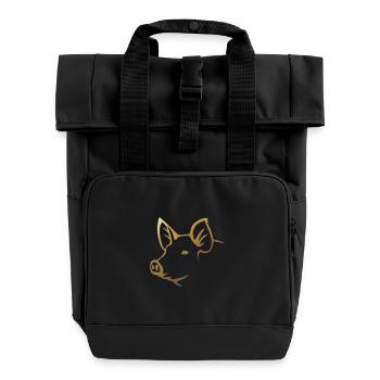 pig - Roll Top Backpack with Two Handles - black - Front