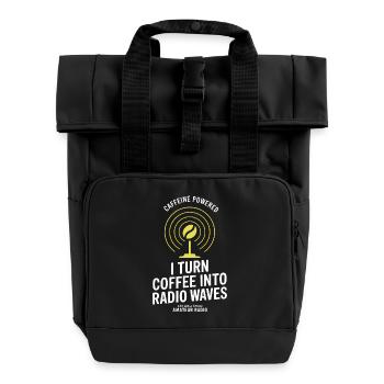 Caffeine Powered Radio Waves Tee - Roll Top Backpack with Two Handles - black - Front