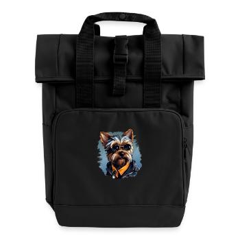 Urban Tinker: Streetwise Yorkshire Terrier Vibes - Roll Top Backpack with Two Handles - black - Front