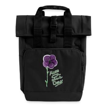 Blumenmotiv mit Handgeschriebenem Gruß - Rolltop Rucksack mit zwei Griffen - Schwarz - Vorne