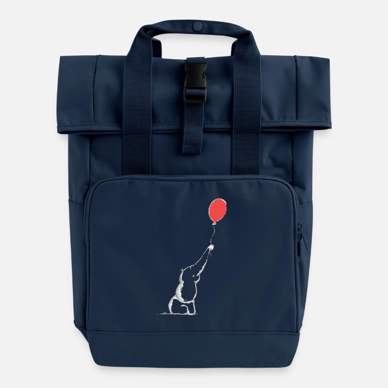 junger Elefant mit Luftballon Baby | Geschenkidee - Rolltop Rucksack mit zwei Griffen - Navy