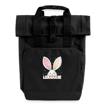 Name Lena Hase Lenahase Kosename - Rolltop Rucksack mit zwei Griffen - Schwarz - Vorne