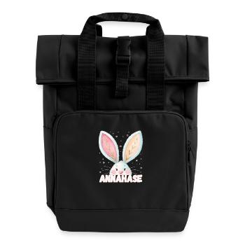Name Anna Hase Annahase Kosename - Rolltop Rucksack mit zwei Griffen - Schwarz - Vorne