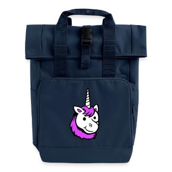 Einhorn Pink Süß Hübsch Freundlich Cartoon Pferd - Rolltop Rucksack mit zwei Griffen - Navy - Vorne