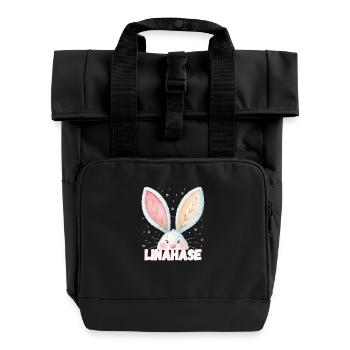 Name Lina Hase Linahase Kosename - Rolltop Rucksack mit zwei Griffen - Schwarz - Vorne