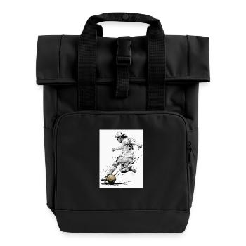 Dynamic Black And White Soccer Player Fussballer - Rolltop Rucksack mit zwei Griffen - Schwarz - Vorne