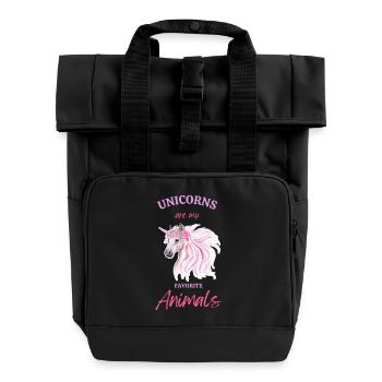 Unicorns are my Favorite Animal - Roll Top Backpack with Two Handles - black - Front